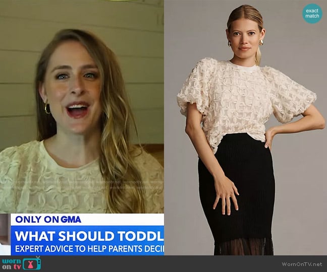 Sarah Hann Karla Textured Top in Cream worn by Dr. Liz Horgan on Good Morning America