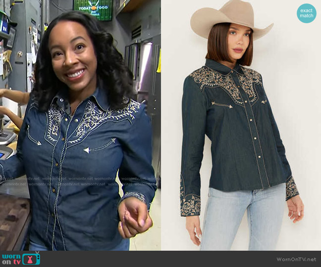 Scully Embroidered Pearl Snap Western Shirt worn by Erica Roby on Today