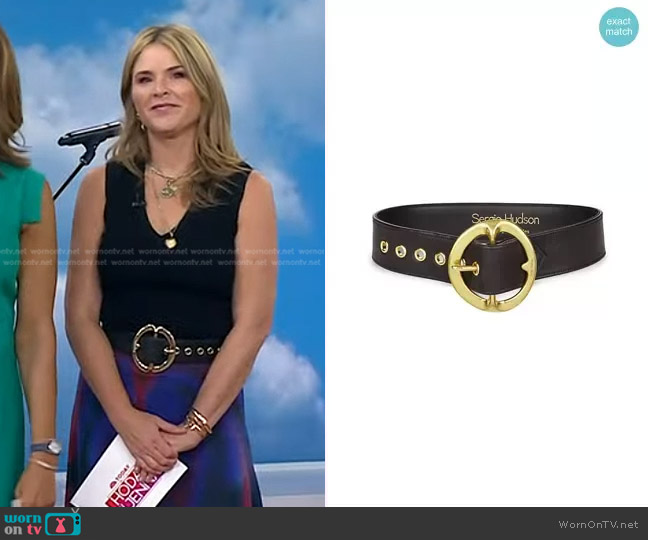 Sergio Hudson Signature Buckle Leather Belt worn by Jenna Bush Hager on Today