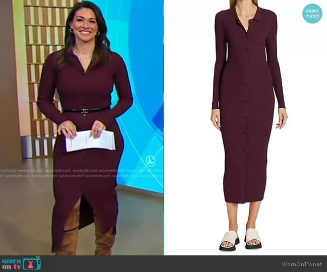 Staud Napa Ribbed Sweater Dress in Plum worn by Erielle Reshef on Good Morning America