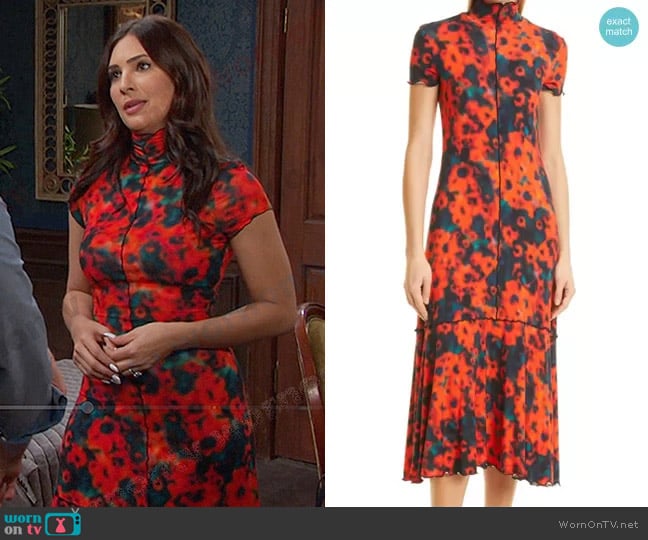 Proenza Schouler White Label Sunflower Jersey Dress worn by Gabi Hernandez (Camila Banus) on Days of our Lives