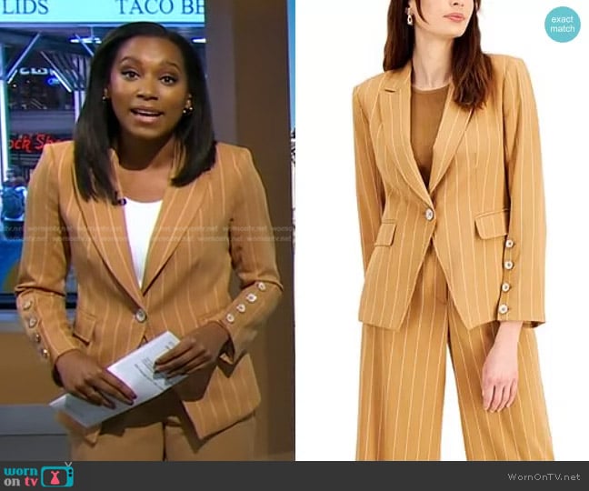 WornOnTV: Rachel’s beige pinstripe blazer on Good Morning America ...