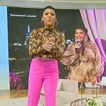 Tamron’s black floral print mesh top on Tamron Hall Show