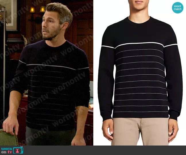 Theory Arnaud Striped Sweater worn by Liam Spencer (Scott Clifton) on The Bold and the Beautiful