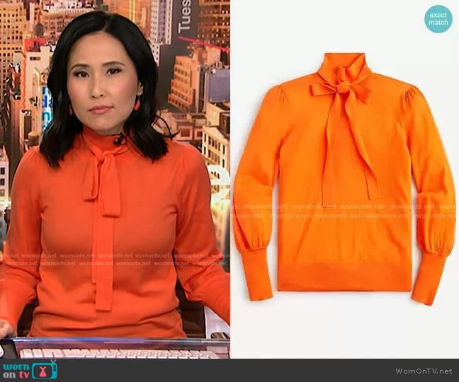 J. Crew Tie-neck turtleneck sweater worn by Vicky Nguyen on NBC News Daily