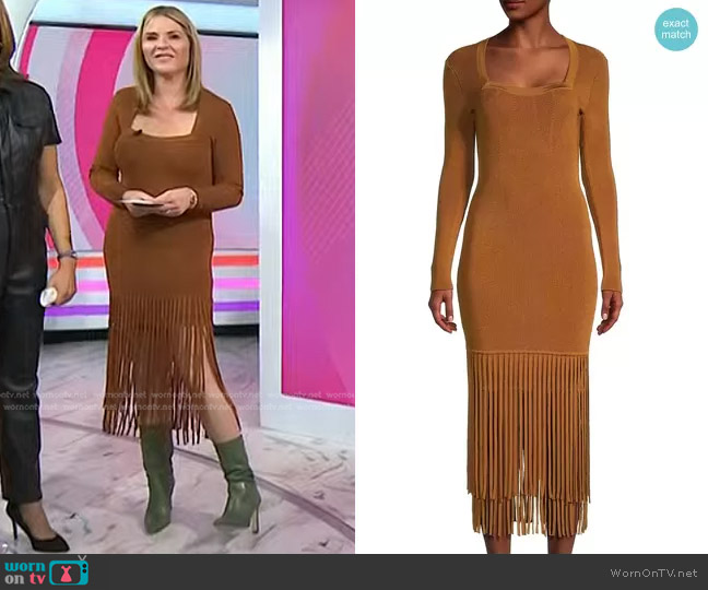 Toccin Mila Fringe Long-Sleeve Midi-Dress in Bronze worn by Jenna Bush Hager on Today