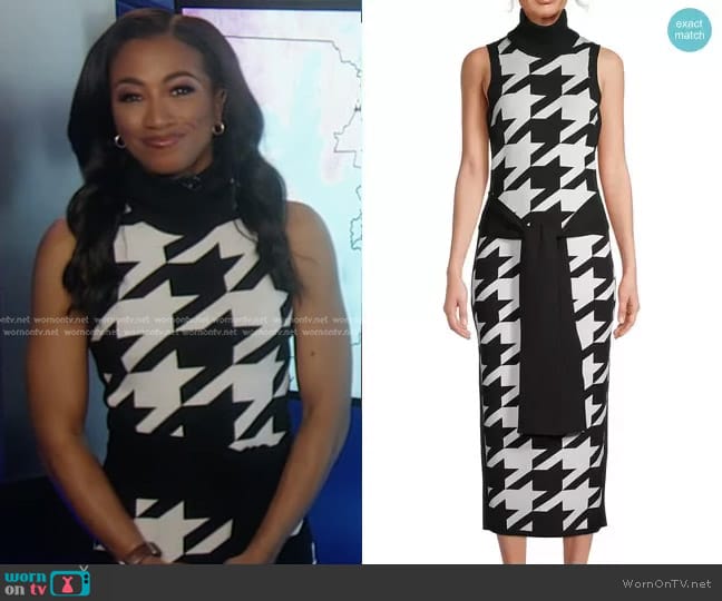 Toccin Peggy Houndstooth Tie-Front Midi-Dress worn by Brittany Bell on Good Morning America