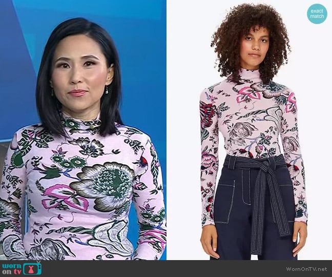 Tory Burch Kyra Turtleneck top in Pink Happy Times worn by Vicky Nguyen on Today