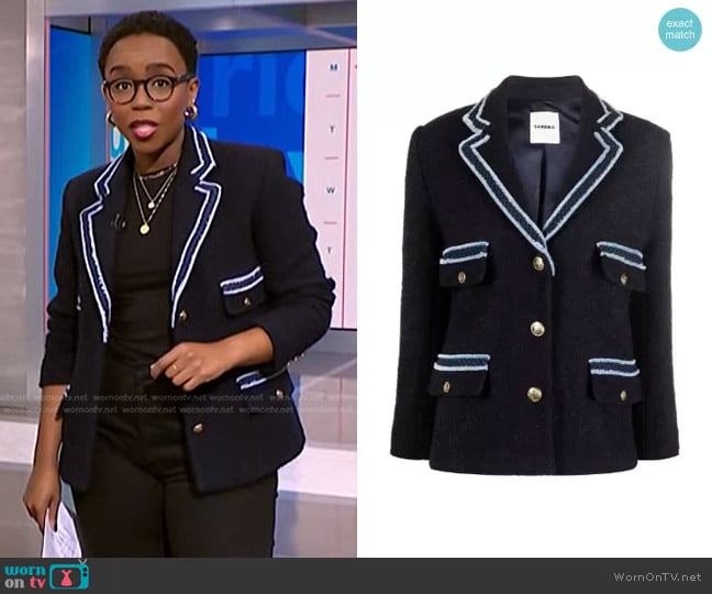 Sandro Tweed Jacket with Contrasting Trim worn by Zinhle Essamuah on NBC News Daily