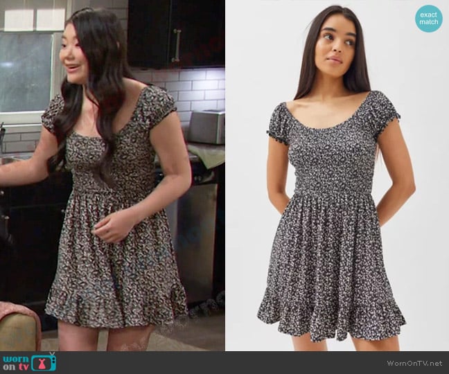 Urban Outfitters Tessie Floral Smocked Mini Dress worn by Wendy Shin (Victoria Grace) on Days of our Lives