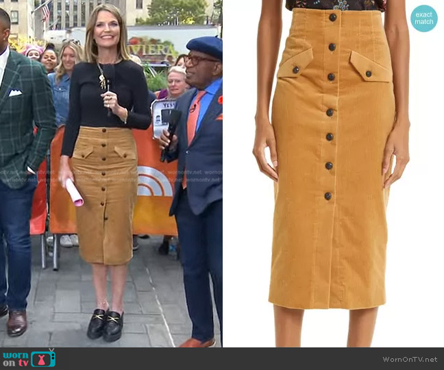 WornOnTV: Savannah’s beige corduroy skirt and loafer mules on Today ...