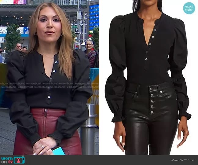 Veronica Beard Effy Poet-Sleeve Cotton Top worn by Lori Bergamotto on Good Morning America