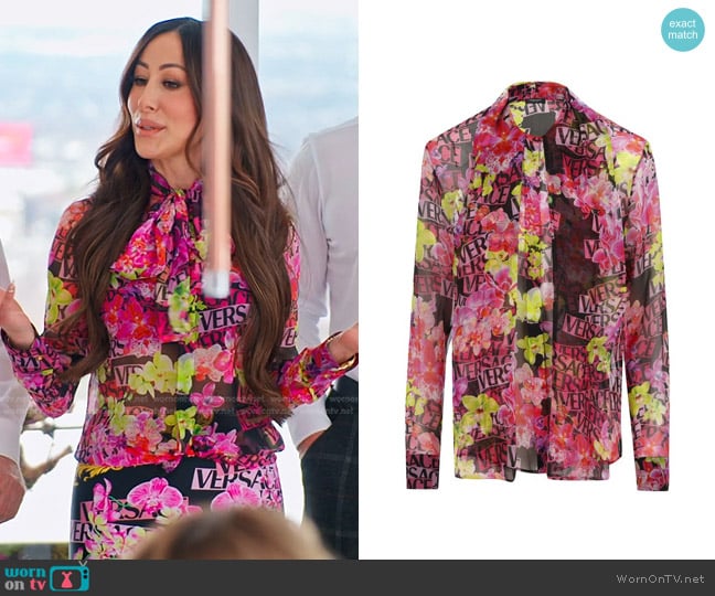 Versace Allover Floral Printed Long Sleeved Shirt worn by Angie Katsanevas on The Real Housewives of Salt Lake City