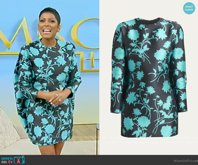 Versace Floral Double Duchesse Satin Bubble-Back Minidress worn by Tamron Hall on Tamron Hall Show