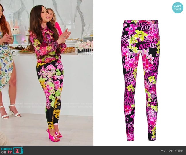 Versace Floral-Print Leggings worn by Angie Katsanevas on The Real Housewives of Salt Lake City