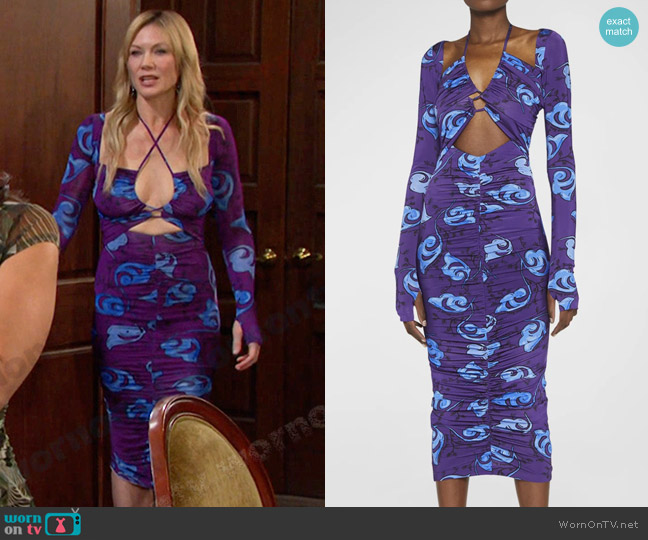 Versace Jeans Couture Twig Print Halter Midi Dress worn by Kristen DiMera (Stacy Haiduk) on Days of our Lives