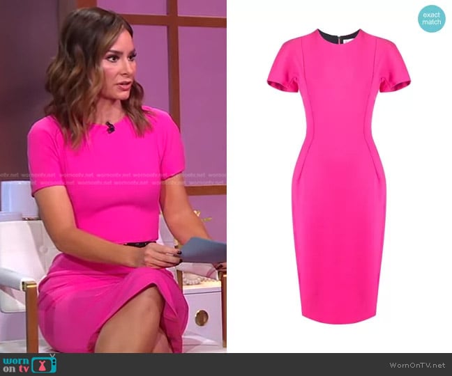 Victoria Beckham Short-Sleeve Tailored Midi Dress worn by Rebecca Jarvis on Good Morning America