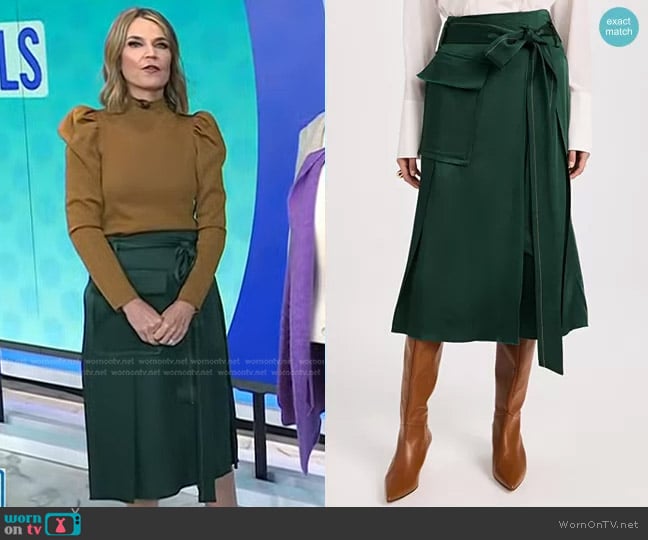 Victoria Beckham Trench Skirt in Bottle Green worn by Savannah Guthrie on Today