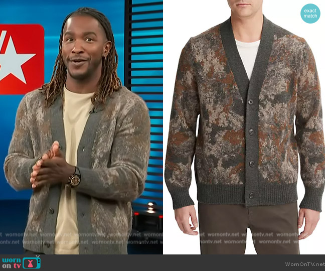 Vince Brown Abstract Floral Cardigan worn by Scott Evans on Access Hollywood