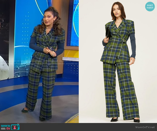 We Wore What Rib-Sleeve Belted Blazer and Pants worn by Ginger Zee on Good Morning America