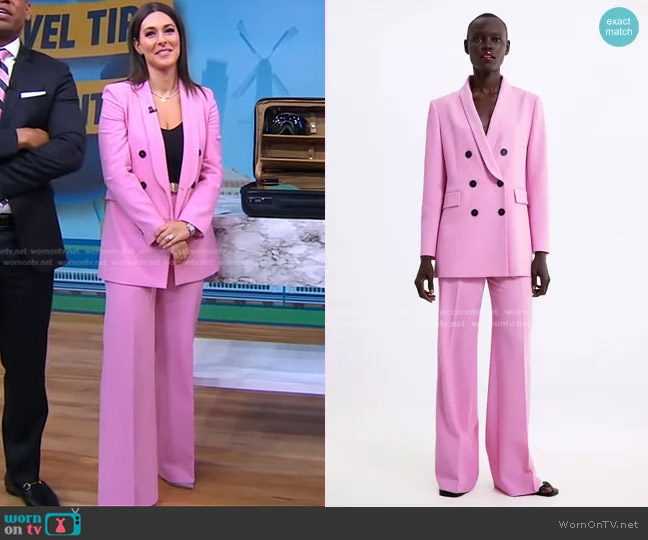 Zara Double Breasted Blazer and Flared Pants worn by Erielle Reshef on Good Morning America