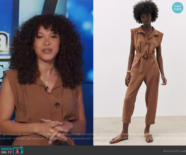 Zara Long Belted Jumpsuit worn by Megan Ryte on Extra