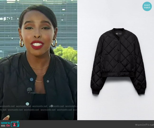 Zara Quilted Cropped Bomber Jacket worn by Mona Kosar Abdi on Extra