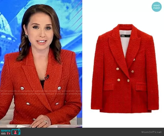 Zara Textured Double Breasted Blazer worn by Elizabeth Schulze on Good Morning America