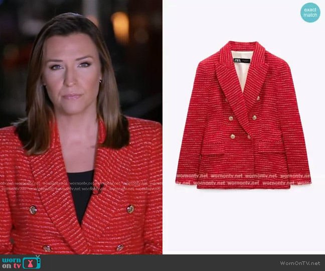 Zara Textured Double Breasted Blazer worn by Mary Bruce on Good Morning America