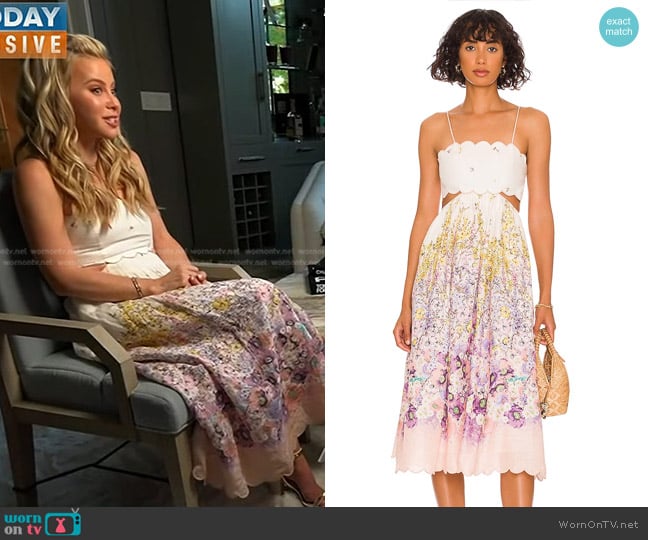 Zimmermann Scallop Midi Dress in Peach Gradient Floral worn by Tara Lipinski on Today