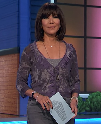 Julie's purple ruffle trim blouse on Big Brother