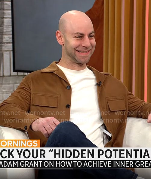 Adam Grant's brown shirt jacket on CBS Mornings