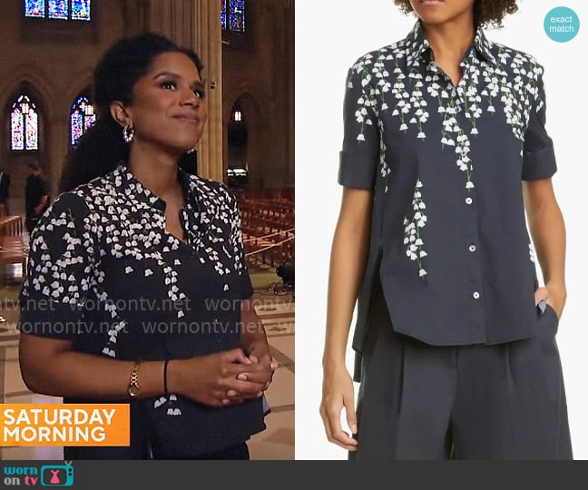 Adam Lippes Floral Print Stretch Poplin Shirt worn by Adriana Diaz on CBS Mornings