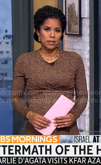 Adriana Diaz’s animal print long sleeve maternity dress on CBS Mornings
