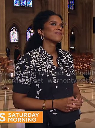 Adriana Diaz’s black and white floral top on CBS Mornings