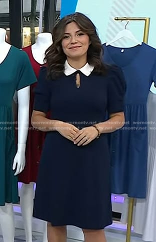 Adrianna's navy keyhole collared dress on Today