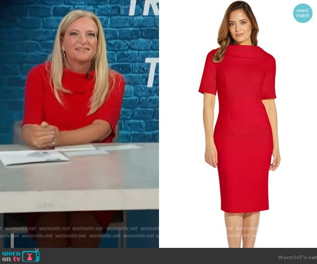 Adrianna Papell Roll Neck Sheath Collar Dress w/ V-Back worn by Alison Triessl on Access Hollywood