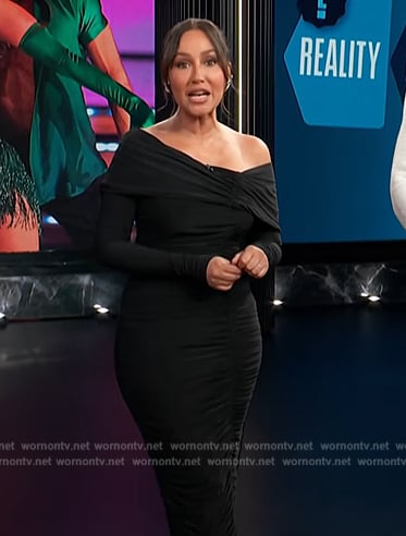 Adrienne’s black ruched dress on E! News