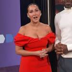 Adrienne’s red off shoulder dress on E! News