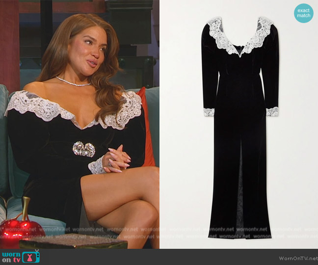 Alessandra Rich Lace Trimmed Sequin Embellished Velvet Gown worn by Brynn Whitfield on The Real Housewives of New York City