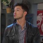 Alex’s blue floral shirt and leather shirt jacket on Days of our Lives