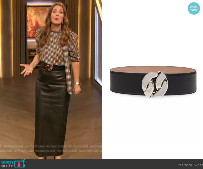 Alexander McQueen Chain-Link Buckle Leather Belt worn by Drew Barrymore on The Drew Barrymore Show