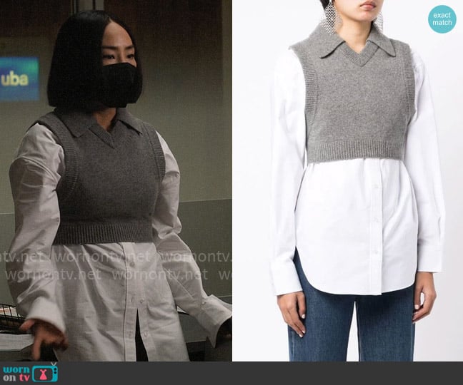 Alexander Wang Layered-look jumper shirt worn by Stella Bak (Greta Lee) on The Morning Show