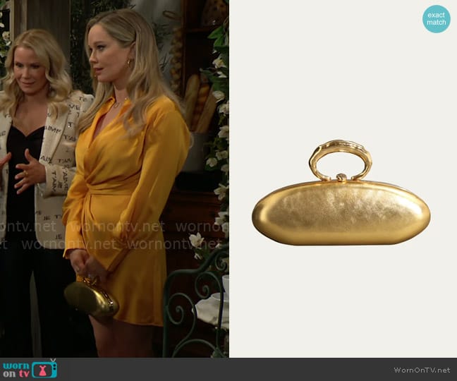 Alexis Bittar Molten Gold Bullet Minaudiere worn by Donna Logan (Jennifer Gareis) on The Bold and the Beautiful