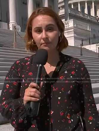 Ali Vitali’s black floral tie neck blouse on NBC News Daily