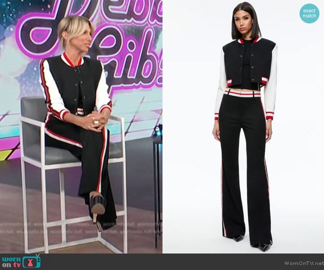 Alice + Olivia Barton Cropped Varsity Jacket worn by Debbie Gibson on Access Hollywood