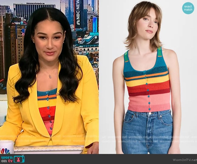 Alice + Olivia Daryn Button Thru Crop Tank worn by Morgan Radford on NBC News Daily