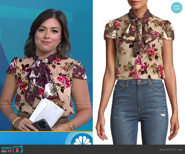 Alice + Olivia Jeannie Bow-Collar Cap-Sleeve Button-Front Blouse worn by Chloe Melas on Today