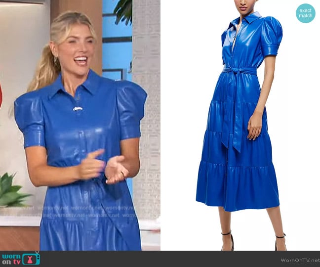 Alice + Olivia Miranda Faux Leather Tiered Dress worn by Amanda Kloots on The Talk