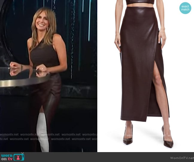 Alice + Olivia Siobhan Vegan Leather Wrap Maxi Skirt worn by Keltie Knight on E! News